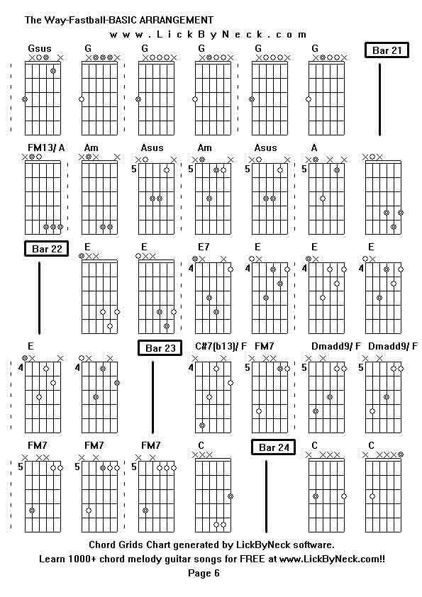 Chord Grids Chart of chord melody fingerstyle guitar song-The Way-Fastball-BASIC ARRANGEMENT,generated by LickByNeck software.